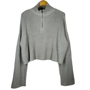 Sisters + Seekers Ribbed 1/2 Zip Cropped Knit Jumper in Gray UK 12 US 8
